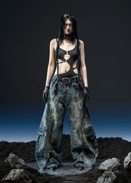 【RICH】DIRTY WASHED KNIGHT WIDE PANTS