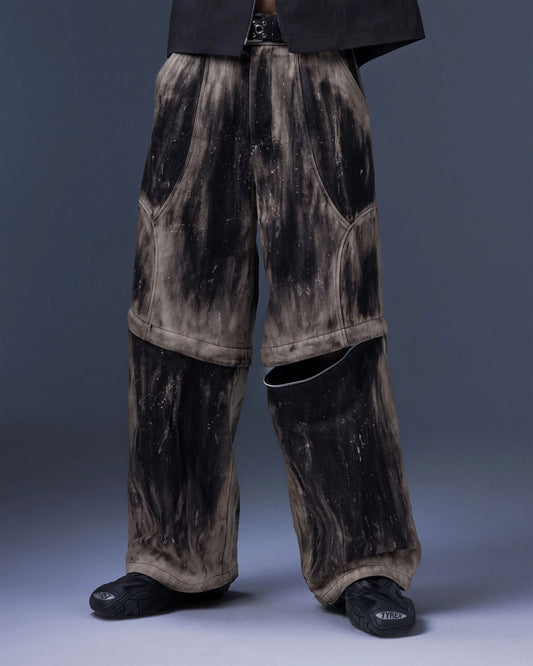 【JIMMY GUTSON】MEMBRANE WINGS- PANEL WIDE-LEG JEANS(Hand-brushed fade)