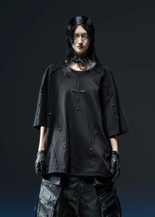 【RICH】RIVETED CROSS OVER T-SHIRT