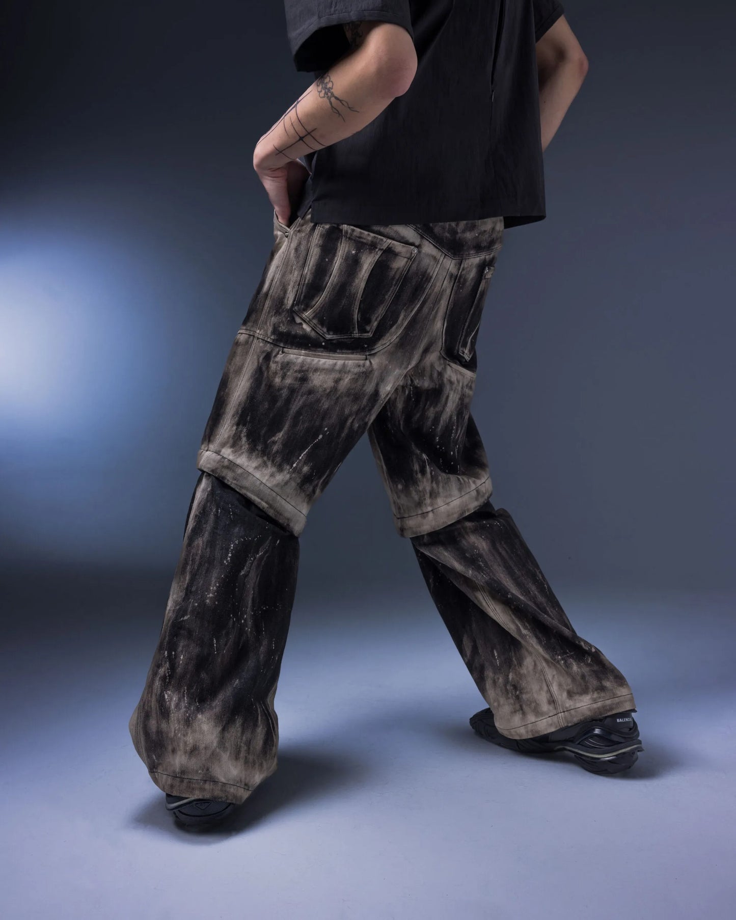 【JIMMY GUTSON】MEMBRANE WINGS- PANEL WIDE-LEG JEANS(Hand-brushed fade)