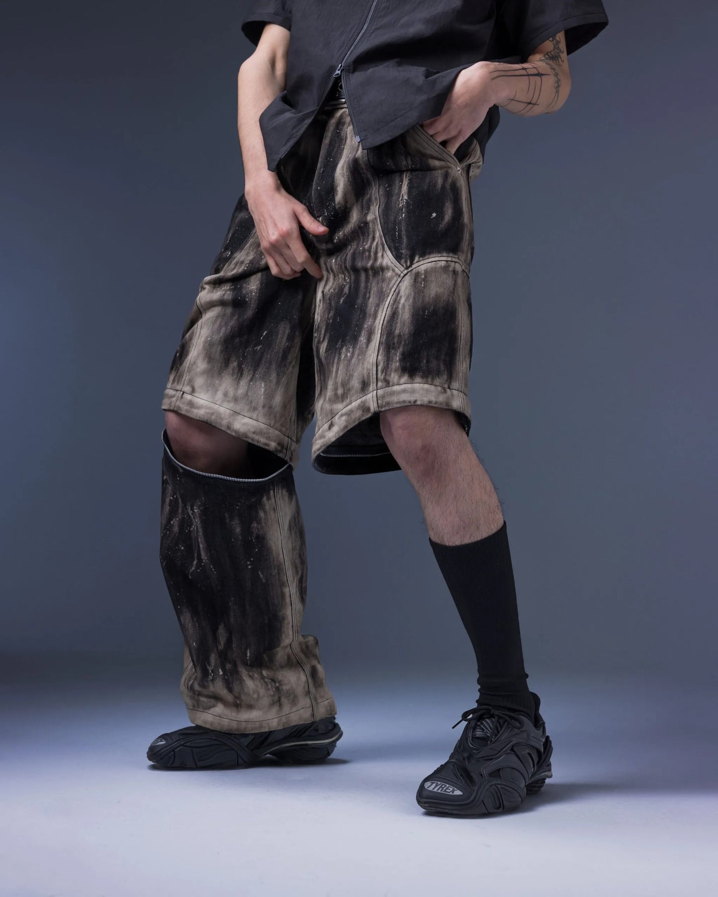 【JIMMY GUTSON】MEMBRANE WINGS- PANEL WIDE-LEG JEANS(Hand-brushed fade)