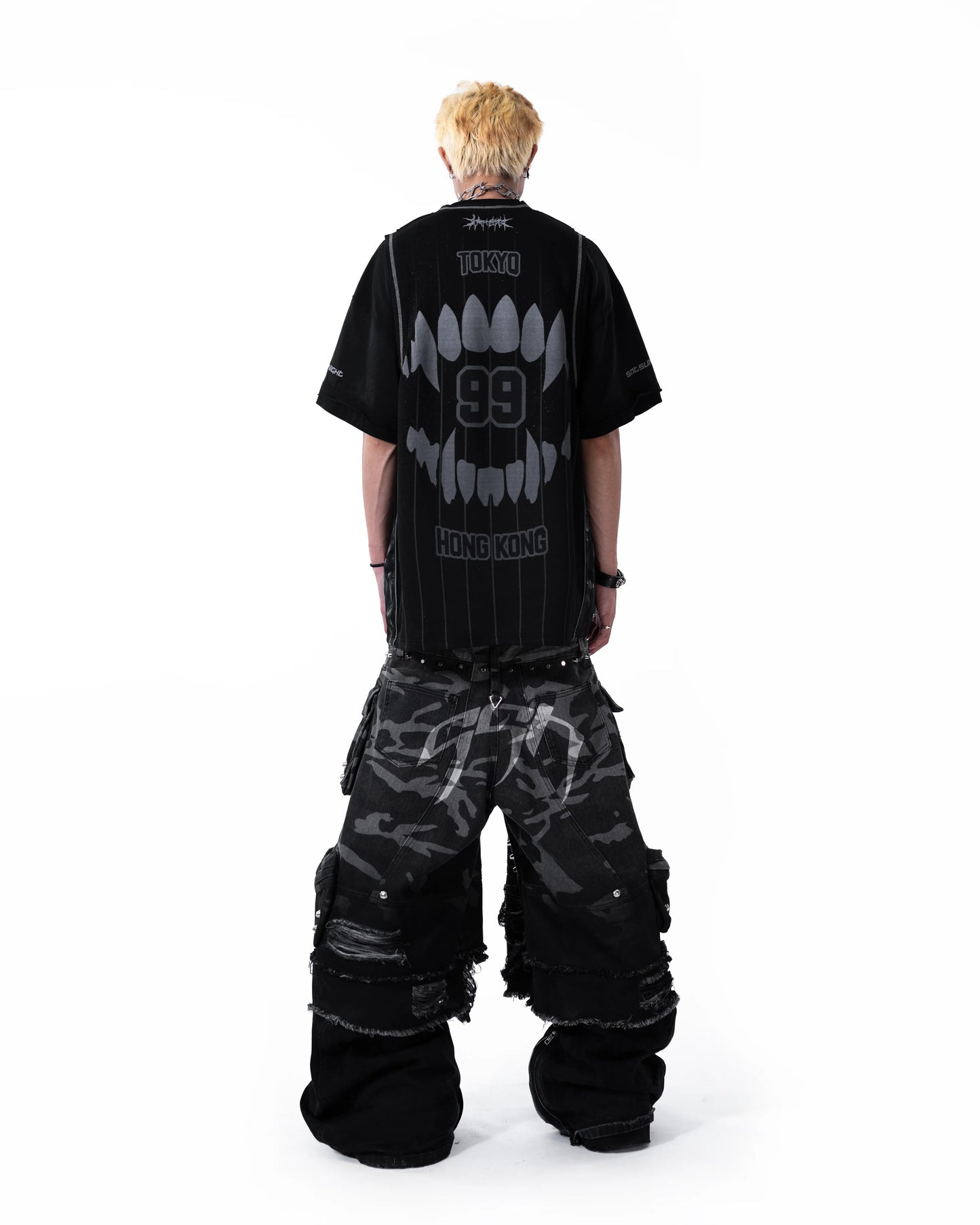 【SATSUN NIGHT】STREET-CAMO 2.0 - WASHED GREY DENIM SHORTS