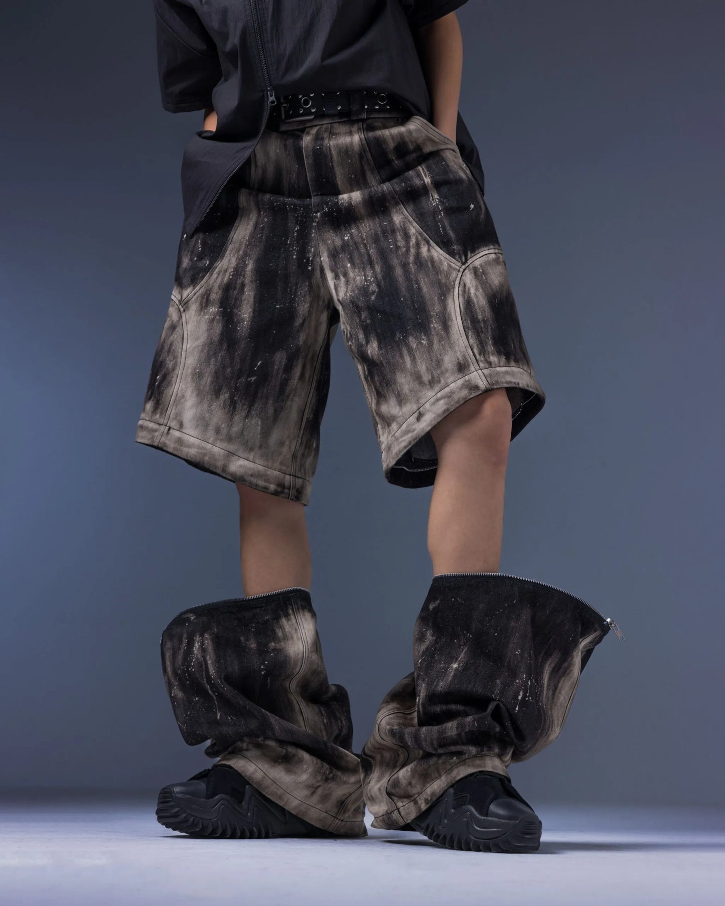 【JIMMY GUTSON】MEMBRANE WINGS- PANEL WIDE-LEG JEANS(Hand-brushed fade)