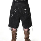 ”Truth“ Printed Distressed Knee Waxed Cloud Work Jorts