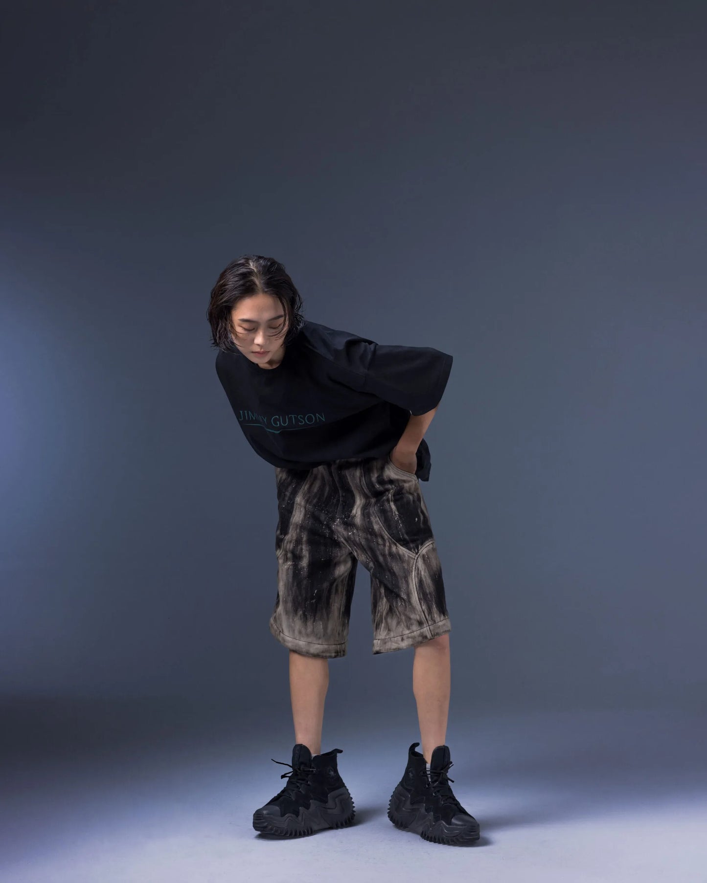【JIMMY GUTSON】MEMBRANE WINGS- PANEL WIDE-LEG JEANS(Hand-brushed fade)