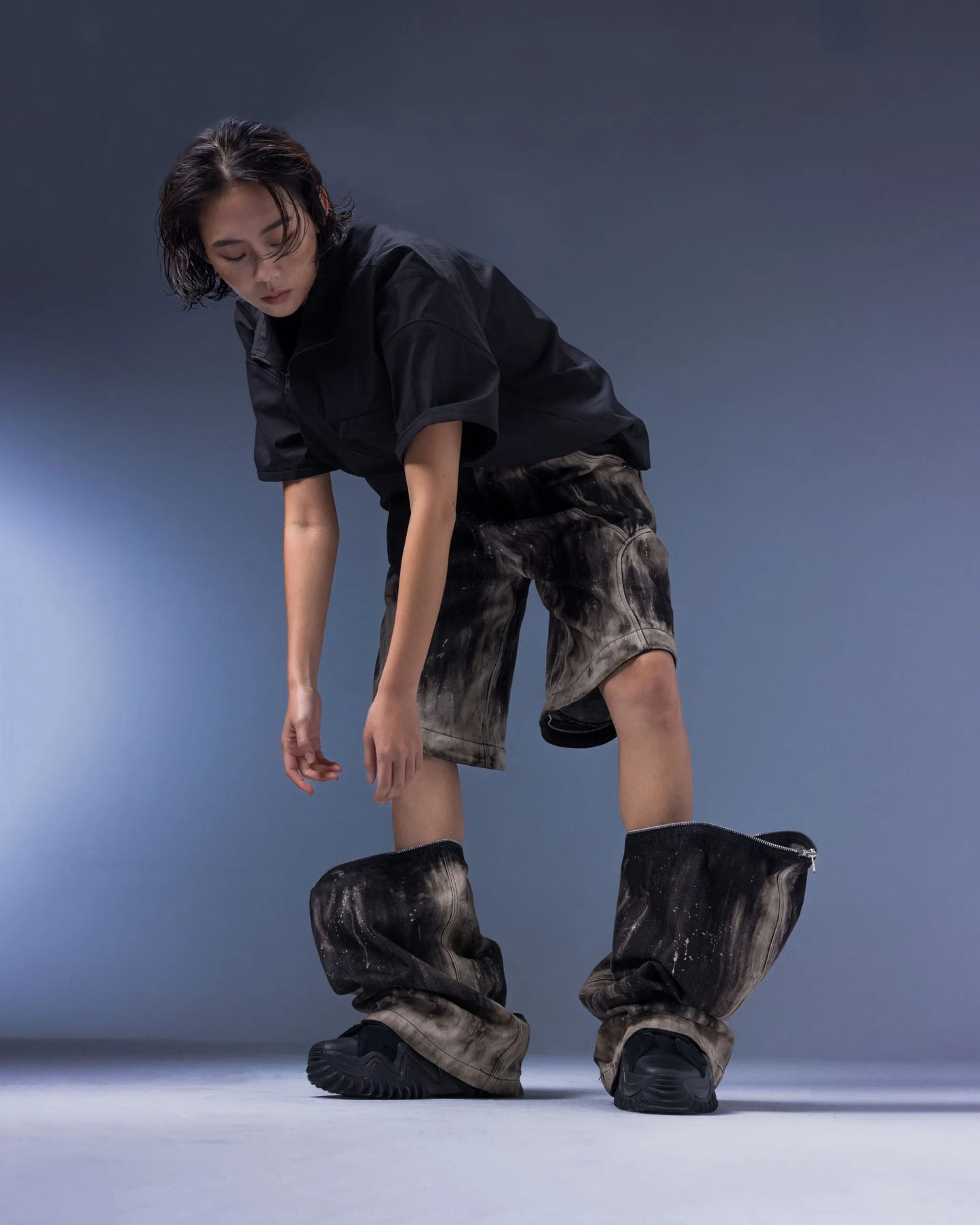 【JIMMY GUTSON】MEMBRANE WINGS- PANEL WIDE-LEG JEANS(Hand-brushed fade)