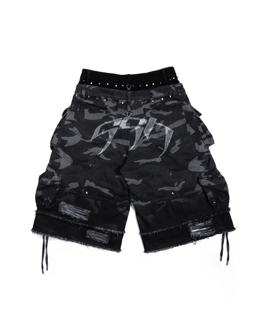 【SATSUN NIGHT】STREET-CAMO 2.0 - WASHED GREY DENIM SHORTS