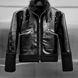 Black Shearling Racer Jacket