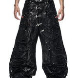 Black Wax Ripped Wide Pants