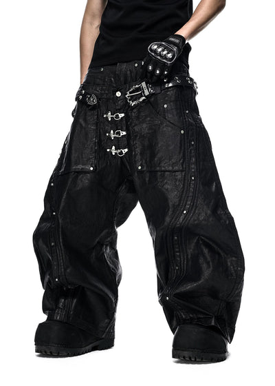 Mock Double Waist Wide Leg Pants