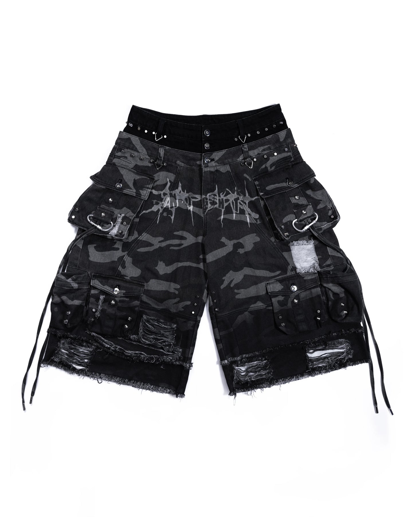 【SATSUN NIGHT】STREET-CAMO 2.0 - WASHED GREY DENIM SHORTS