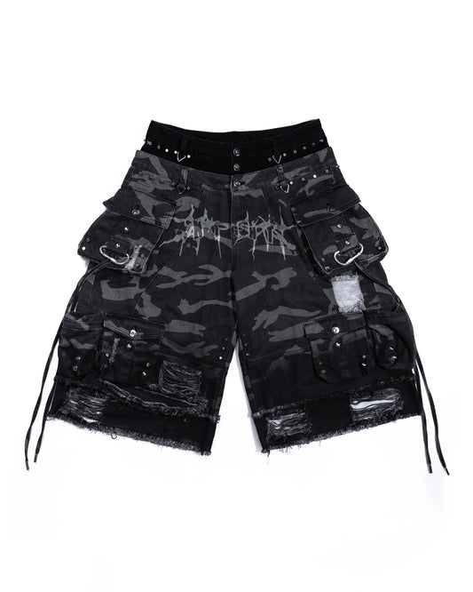 【SATSUN NIGHT】STREET-CAMO 2.0 - WASHED GREY DENIM SHORTS