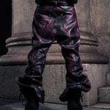 SSN V.05 SNAKE SKIN DENIM DISTRESSED FLARED PANTS - DARK RED（LIMITED EDITION)