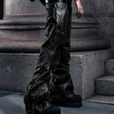 SSN V.05 SNAKE SKIN DENIM DISTRESSED FLARED PANTS - BLACK