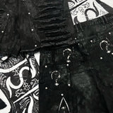”Truth“ Printed Distressed Knee Waxed Cloud Work Jorts