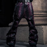SSN V.05 SNAKE SKIN DENIM DISTRESSED FLARED PANTS - DARK RED（LIMITED EDITION)