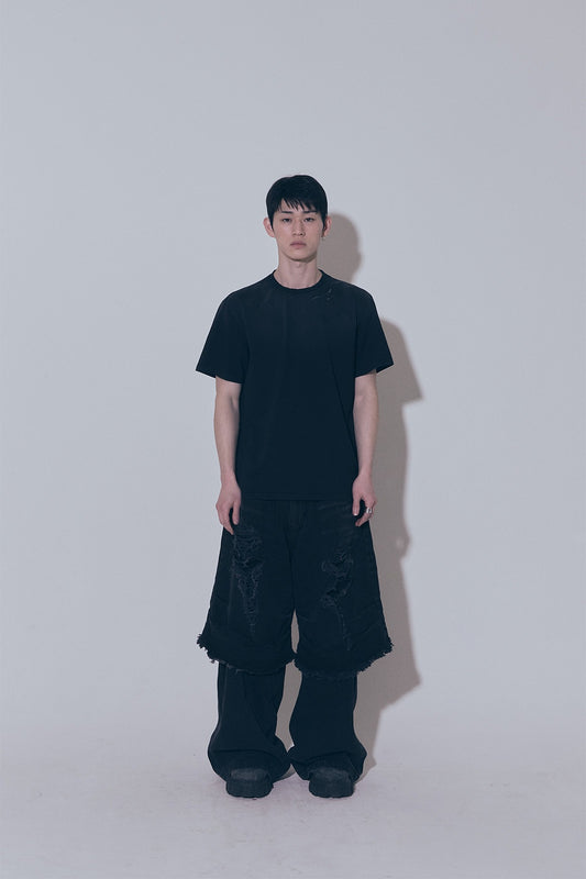【BLR BLUER】DESTROYED DOUBLE DENIM PANTS