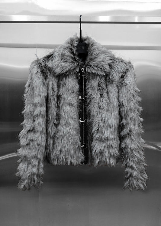 【RICH】Gray Fur Crop Jacket