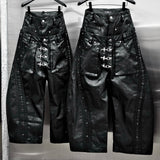 Mock Double Waist Wide Leg Pants