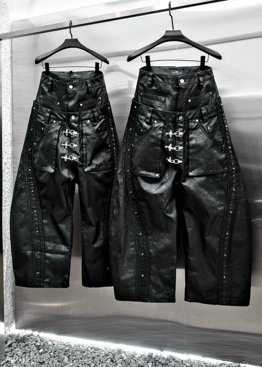 【RICH】Mock Double Waist Wide Leg Pants