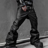Double Waist Flare Waxed Pants