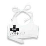 <LOST IN CASTLE> LEATHER HALTER TOP - WHITE