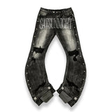 <LOST IN CASTLE> CURVED DENIM PANTS - WASHED BLACK