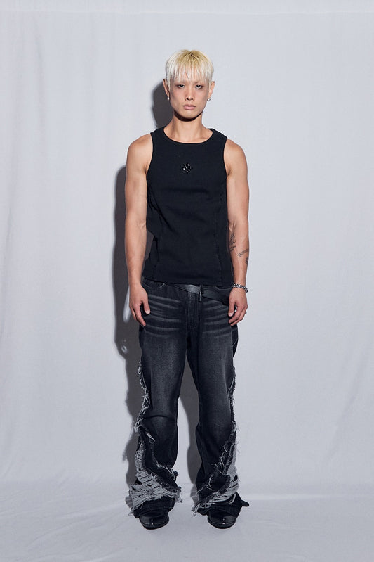 【BLR BLUER】DESTROYED CRUSH LINE WASHED PANTS