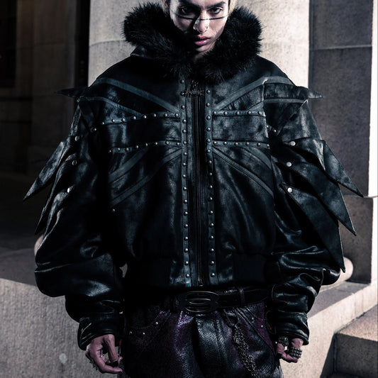 【SATSUN NIGHT】SSN V.05 BRITISH FLAG DESIGN LEATHER JACKET NO. 99 - DOUBLE-SIDED BLACK & DARK RED（PRE-ORDER)