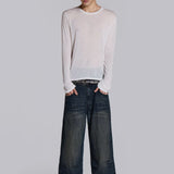 Low Rise Mid-Blue Coarse Tweed Wide-Leg Jeans
