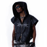 【SATSUN NIGHT】<IT's N0T BLACK & WHITE>  LEATHER VEST - BLACK