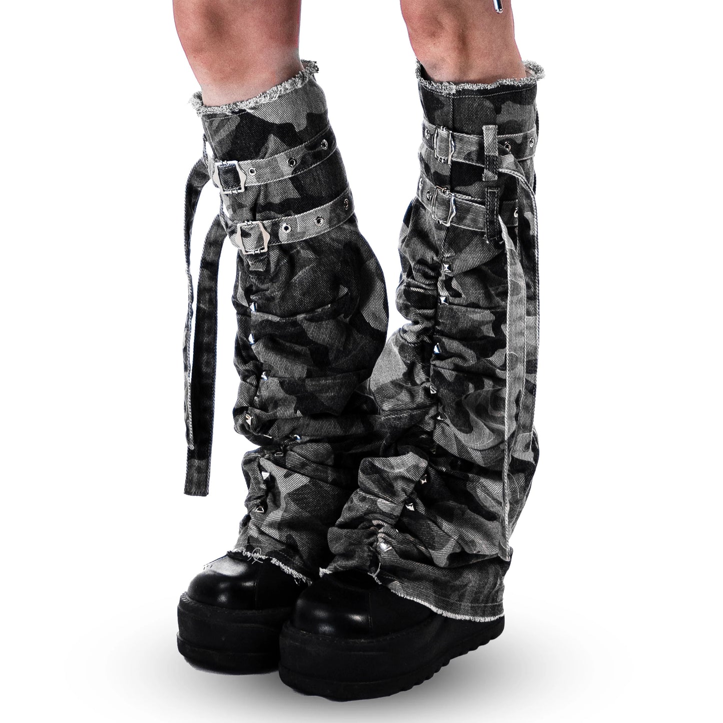 【SATSUN NIGHT】<street-camo> WASHED HAND &amp; LEG WARMERS - CAMO GRAY</street-camo>