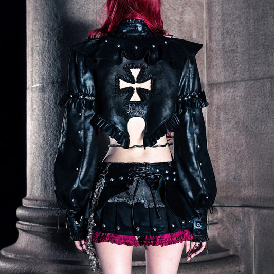 【SATSUN NIGHT】SSN V.05 TRIPLE-COLLAR SHORT LEATHER JACKET - BLACK (PRE-ORDER)