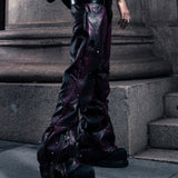 SSN V.05 SNAKE SKIN DENIM DISTRESSED FLARED PANTS - DARK RED（LIMITED EDITION)