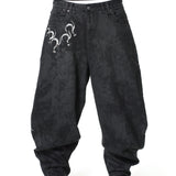“Lies” Double-Daggers Printed Waxed Cloud Baggy Jeans
