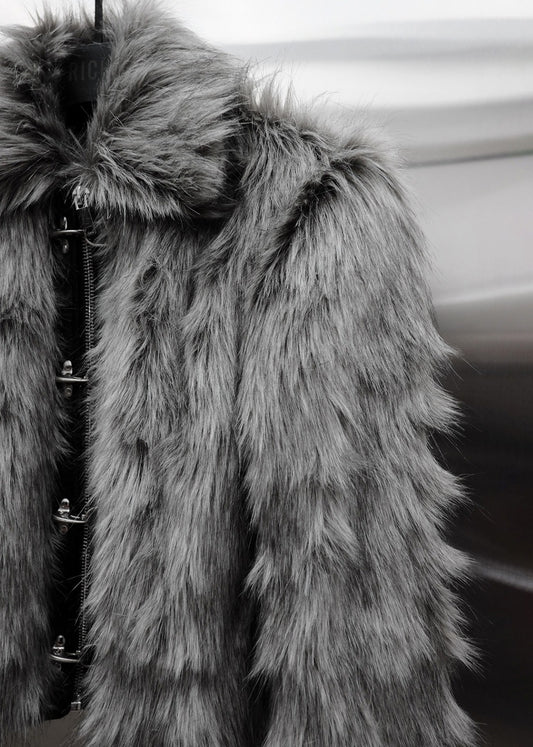【RICH】Gray Fur Crop Jacket