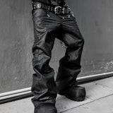 Double Waist Flare Waxed Pants