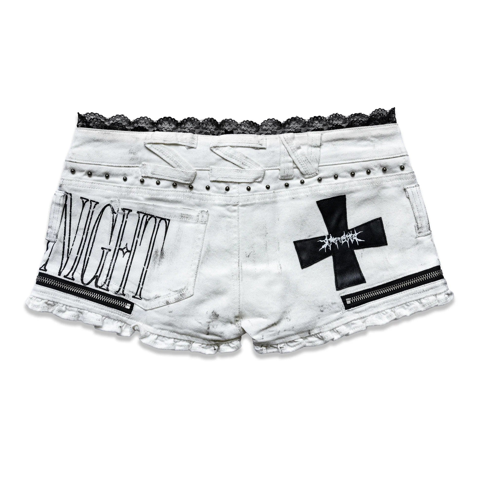 <LOST IN CASTLE> LACE TRIM HOT SHORTS - POLLUTED WHITE