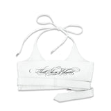 <LOST IN CASTLE> LEATHER HALTER TOP - WHITE