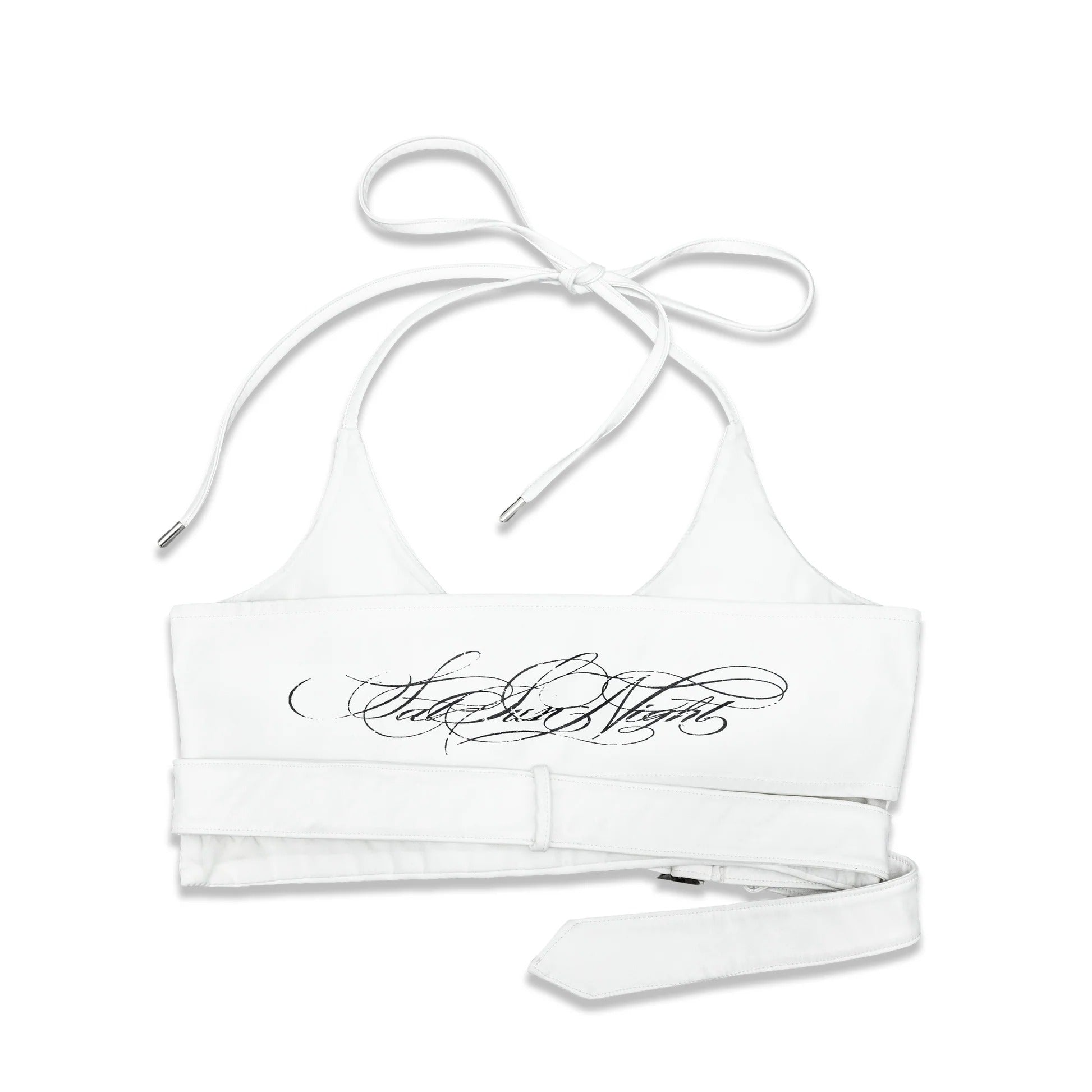 <LOST IN CASTLE> LEATHER HALTER TOP - WHITE
