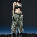 GREEN WASHED CARGO WIDE SHORT