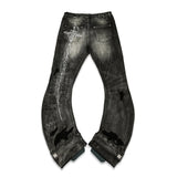 <LOST IN CASTLE> CURVED DENIM PANTS - WASHED BLACK