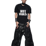 Black Wax Ripped Wide Pants