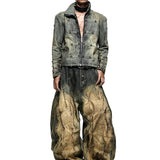 Multi Rivet Dirt Washed Wide Pants