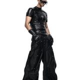 Waxed drawstring pants with side studs