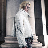 DOUBLE SLIDERS & DOUBLE ZIPPER BEIGE FLEECE JACKET (LIMITED)
