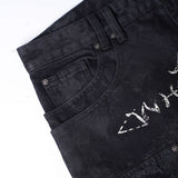 ”Truth“ Printed Distressed Knee Waxed Cloud Work Jorts