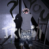 “Relationship“ Printed Splashed Ink Washed Jeans in Blue