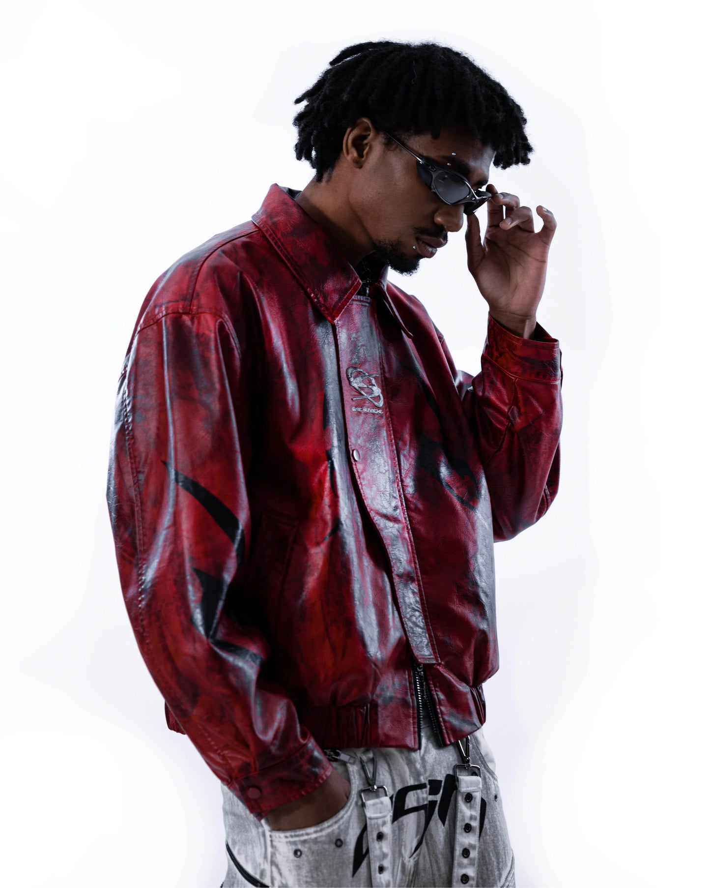 【SATSUN NIGHT】<it n0t black white> LEATHER JACKET - POLLUTED RED</it>