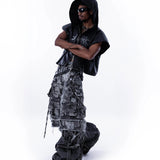 【SATSUN NIGHT】<IT's N0T BLACK & WHITE>  LEATHER VEST - BLACK